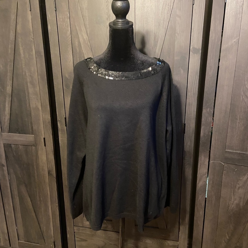LANE BRYANT SEQUIN BLACK KNIT SWEATER Plus 18/20